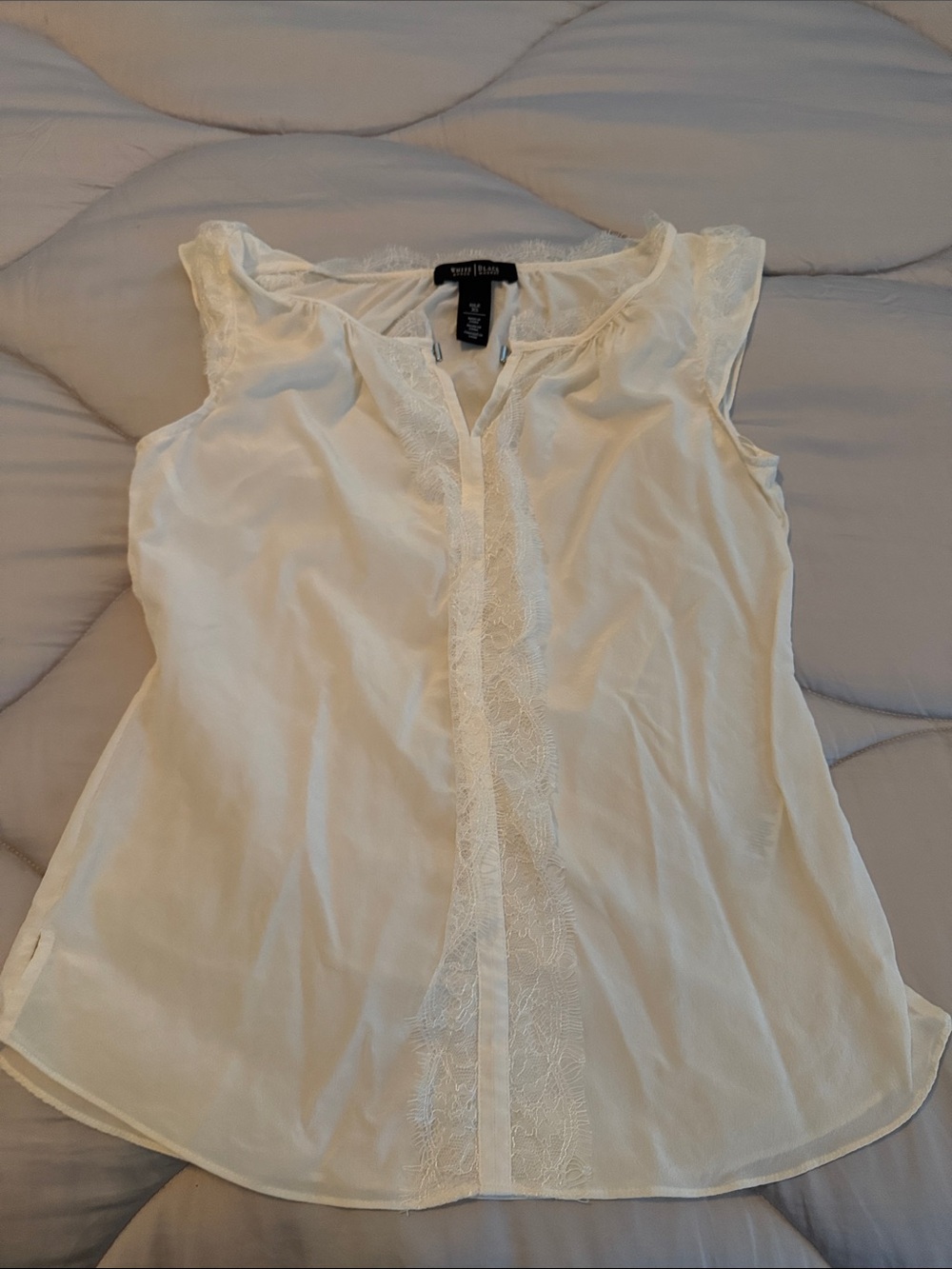 White House Black Market Cream Lace-Trim Silk Sleeveless Camisole